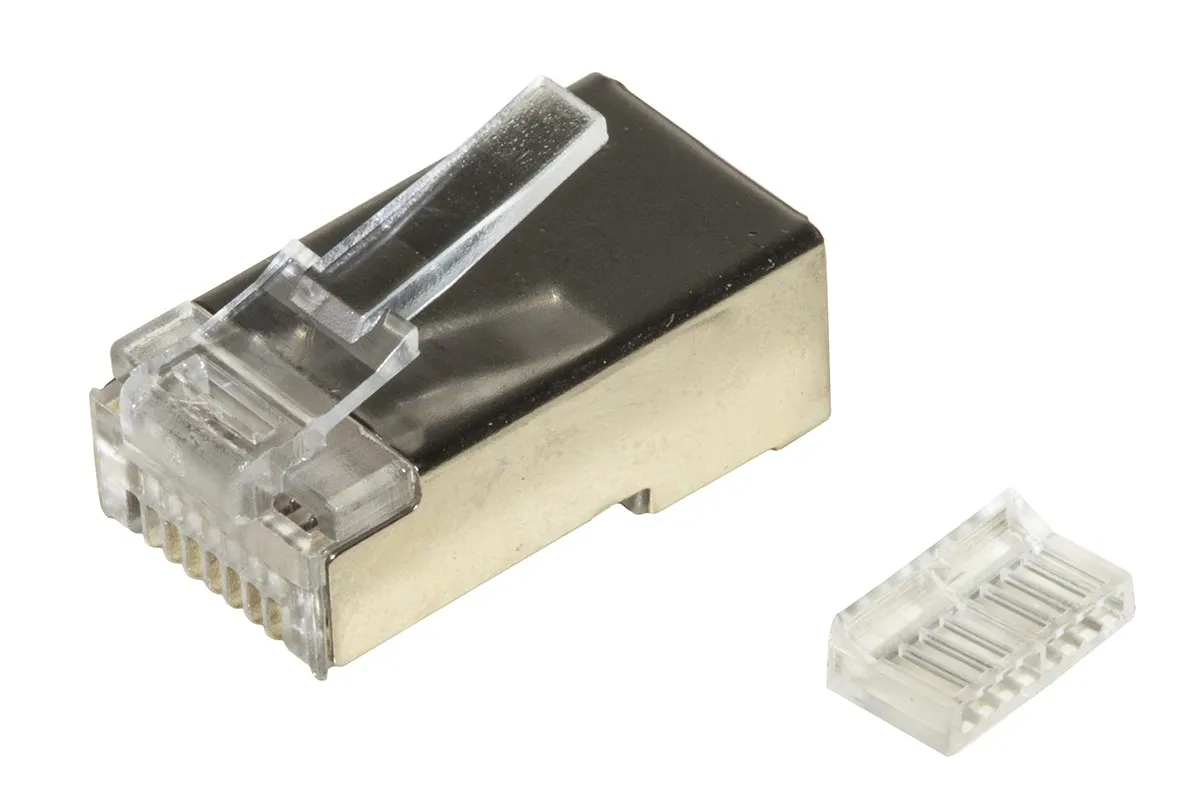 Confezione 100 Connettori 8 Poli Cat 5E Schermato Rj45 Con Inserto Per Cavo Flessibile - immagine 1