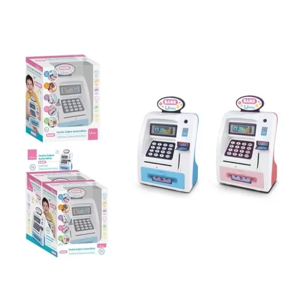 Salvadanaio elettronico Umay a forma di bancomat - Chiusura con password - Scomparti per banconote e monete - 2 colori assortiti casuali - immagine 1