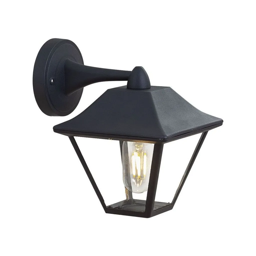 V-TAC Lampada LED da Muro a Lanterna in Vetro con Portalampada E27 Colore Nero Opaco IP44 - immagine 1