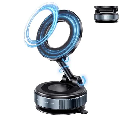 Supporto magnetico per auto XO C169 per smartphone - Supporto a vuoto - Rotazione a 360° - Braccio estensibile - Multisuperficie - Pulsante di rilascio - Anello metallico incluso - Nero - immagine 1