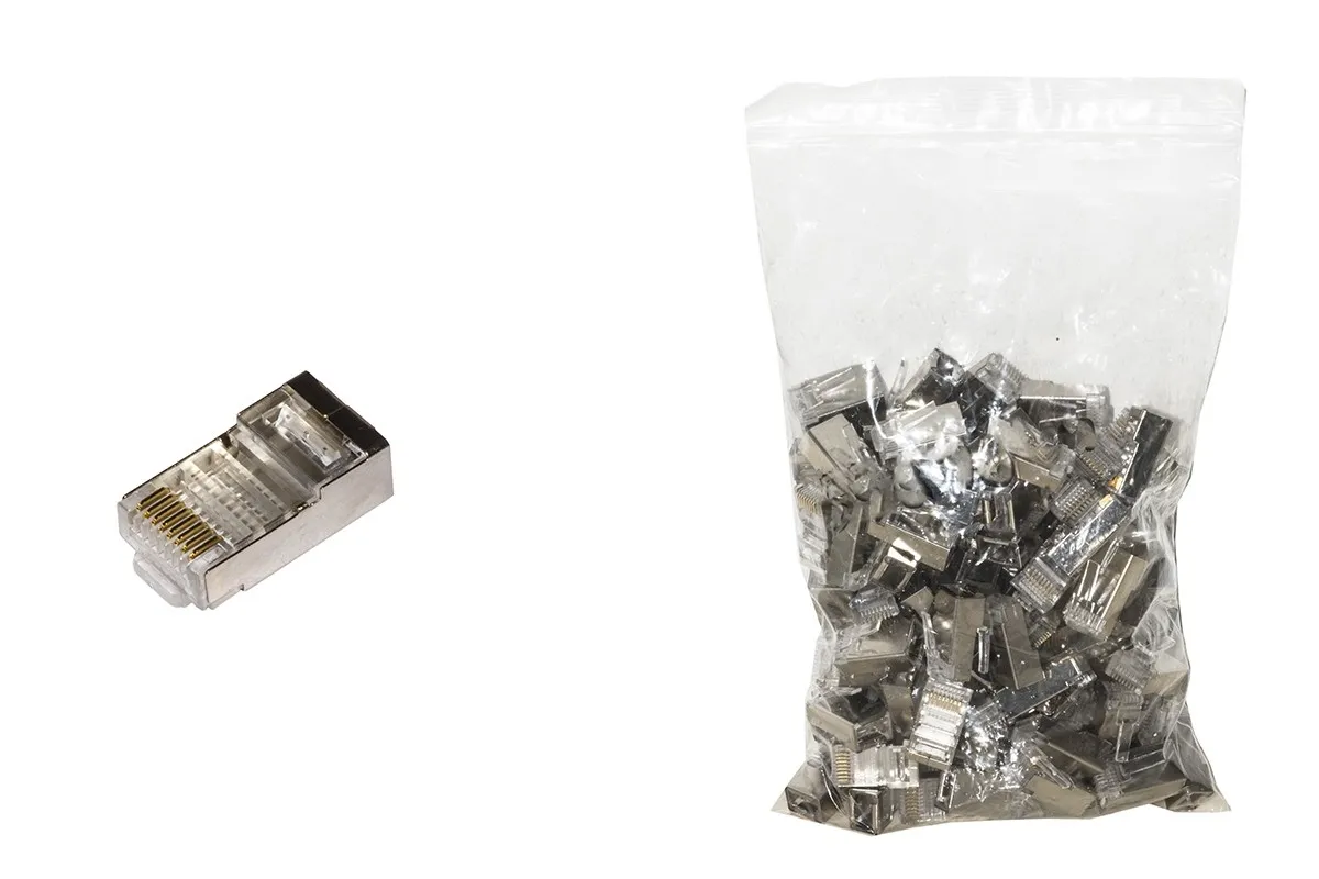 Confezione 100 Connettori 8 Poli Cat 5E Schermato Rj45 Flessibile - immagine 1