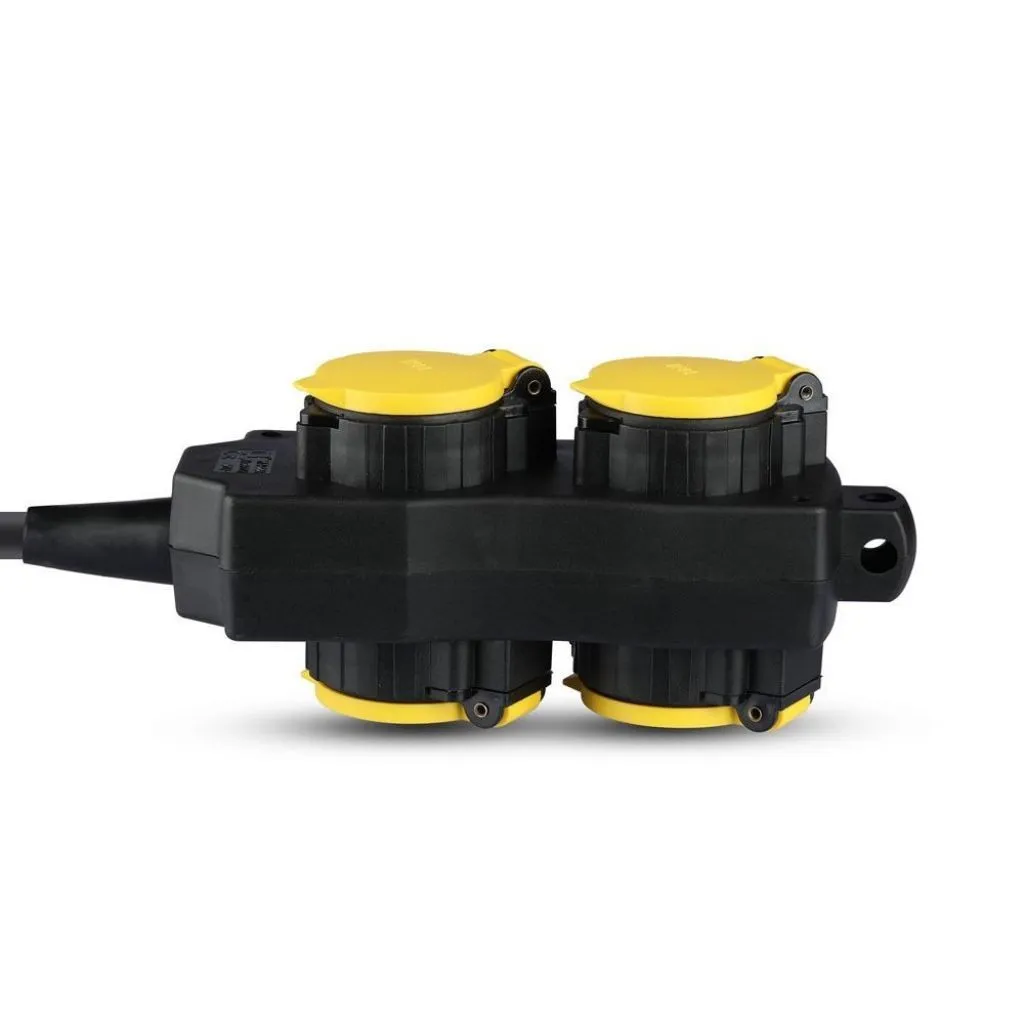 V-TAC Multipresa con Cavo 3m 4 Prese 16A con Copertura Colore Nero Giallo IP44 - immagine 1