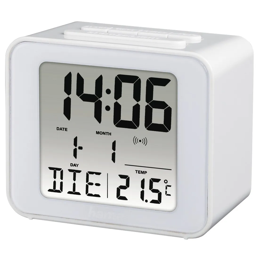 Radiosveglia Hama Cube - Termometro - Display digitale - Funzione snooze - Fuso orario regolabile - 7x4x6 cm - Bianca - immagine 1