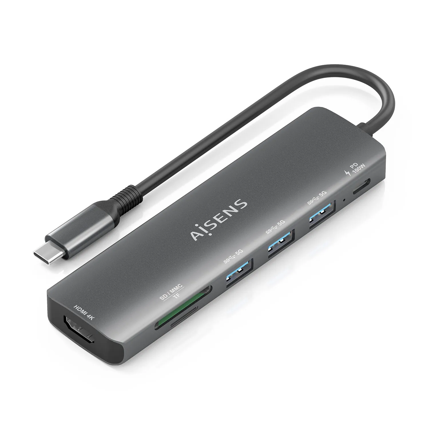 AISENS ASUC-7P025-GR replicatore di porte e docking station per laptop Cablato USB 3.2 Gen 1 (3.1 Gen 1) Type-C Grigio - immagine 1