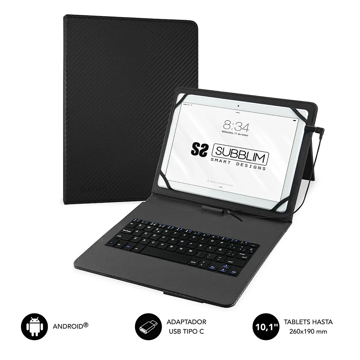 SUBBLIM SUB-KT1-USB001 tastiera per dispositivo mobile Nero Micro-USB QWERTY Spagnolo - immagine 1