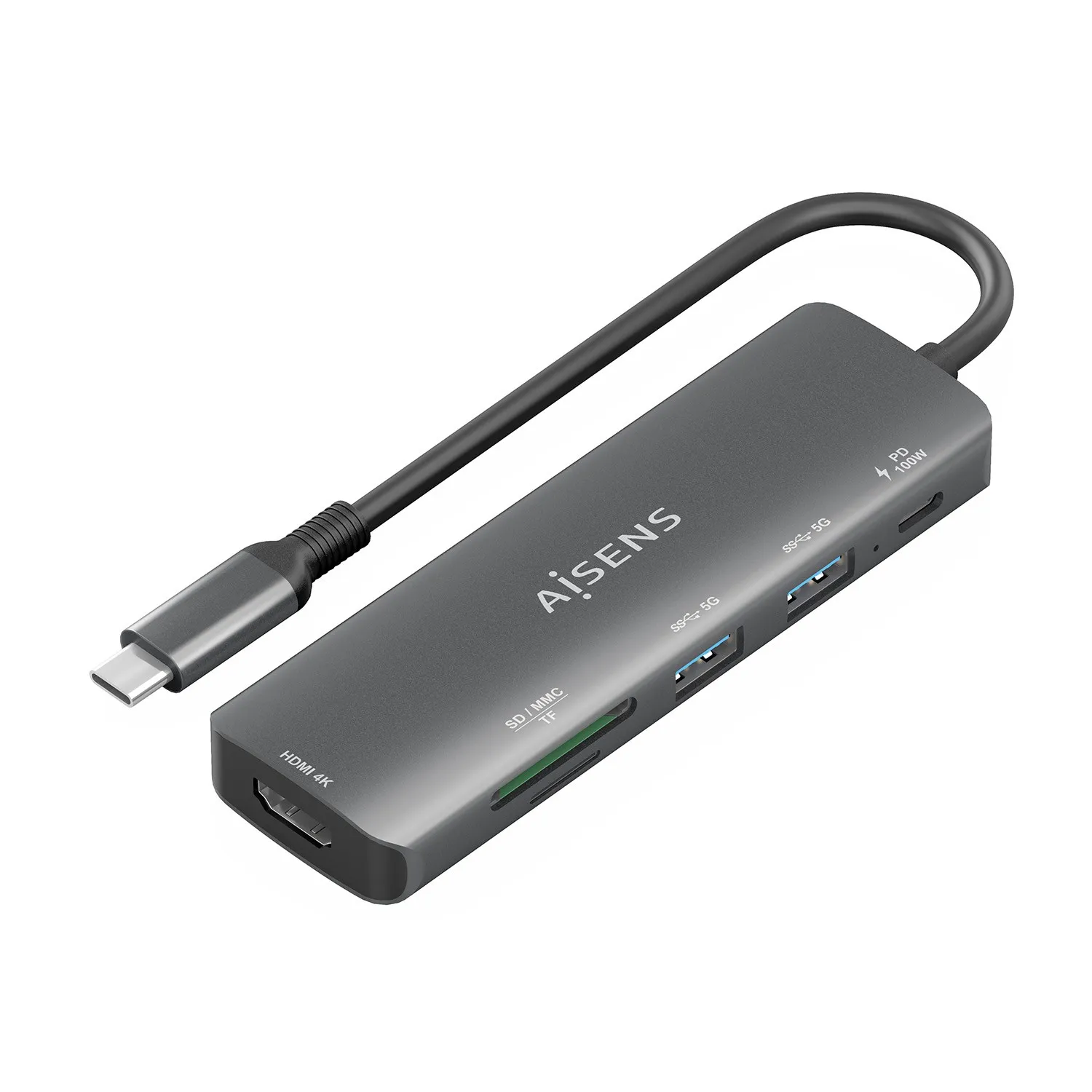 AISENS ASUC-6P023-GR replicatore di porte e docking station per laptop Cablato USB 3.2 Gen 1 (3.1 Gen 1) Type-C Grigio - immagine 1