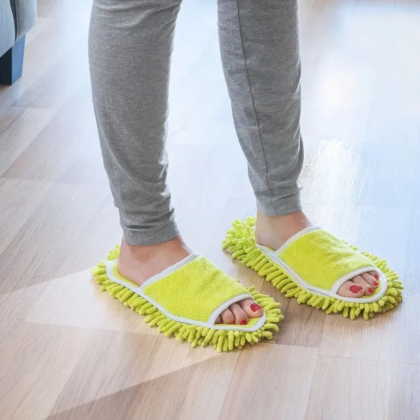 Pantofole lavapavimenti Innovagoods Mop&Go - Suola rimovibile con velcro - Facile da pulire - Taglia unica 35-43 - Unisex - 27x11x4cm - Giallo - immagine 1