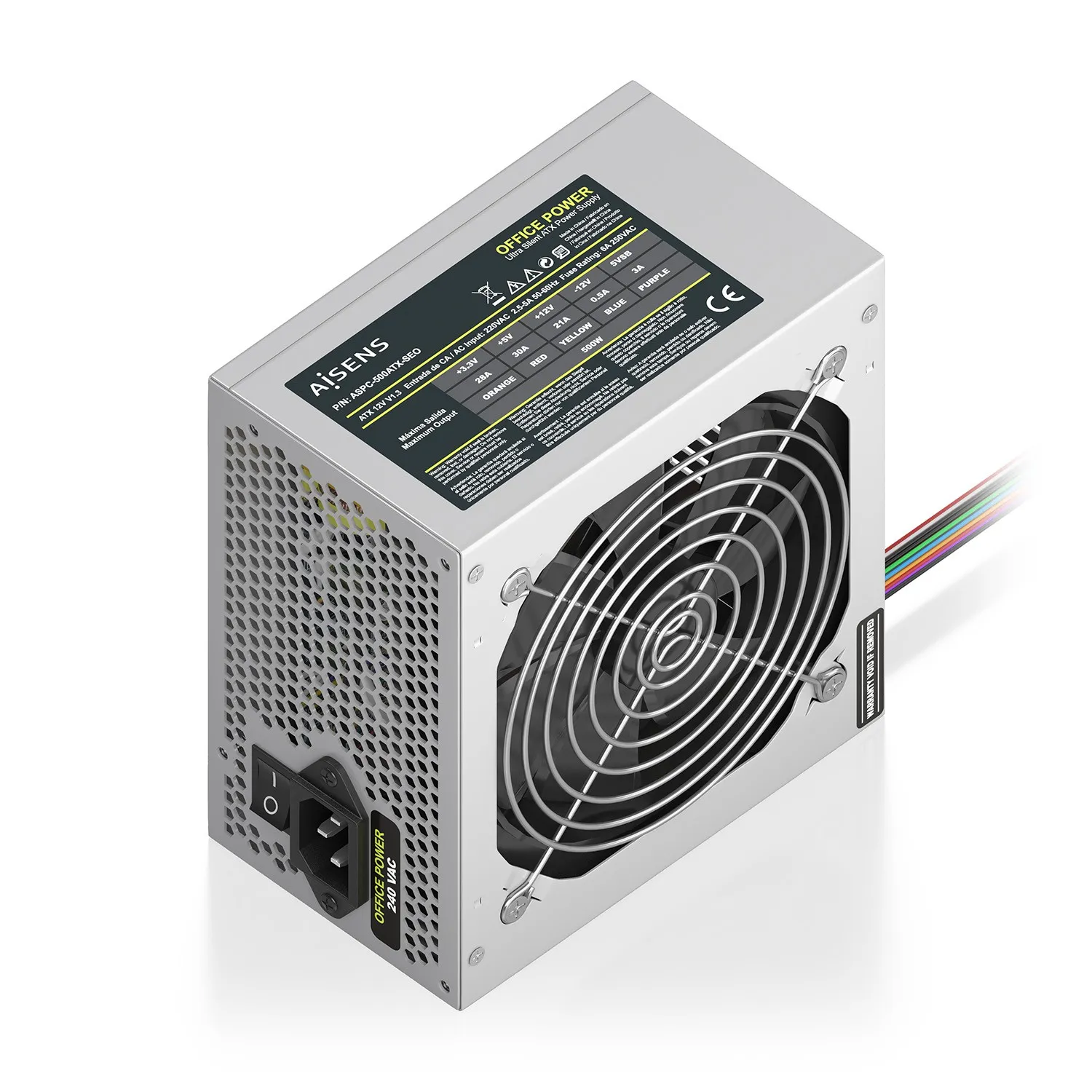 AISENS ASPC-500ATX-SEO alimentatore per computer 500 W 20+4 pin ATX ATX Argento - immagine 1