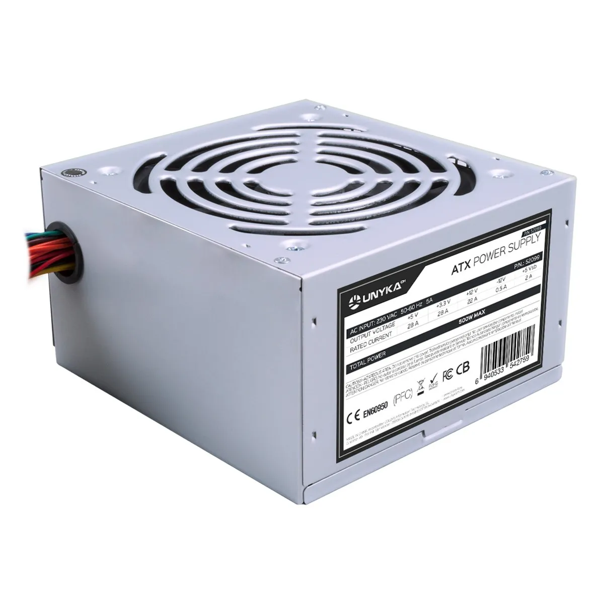 UNYKAch ATX 500W alimentatore per computer 20+4 pin ATX Argento - immagine 1