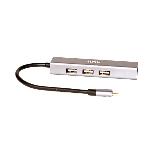 Link Adattatore Usb-C Maschio Con Presa Rete Rj45 10/100 + Hub 3 Porte Usb 2.0 - immagine 1