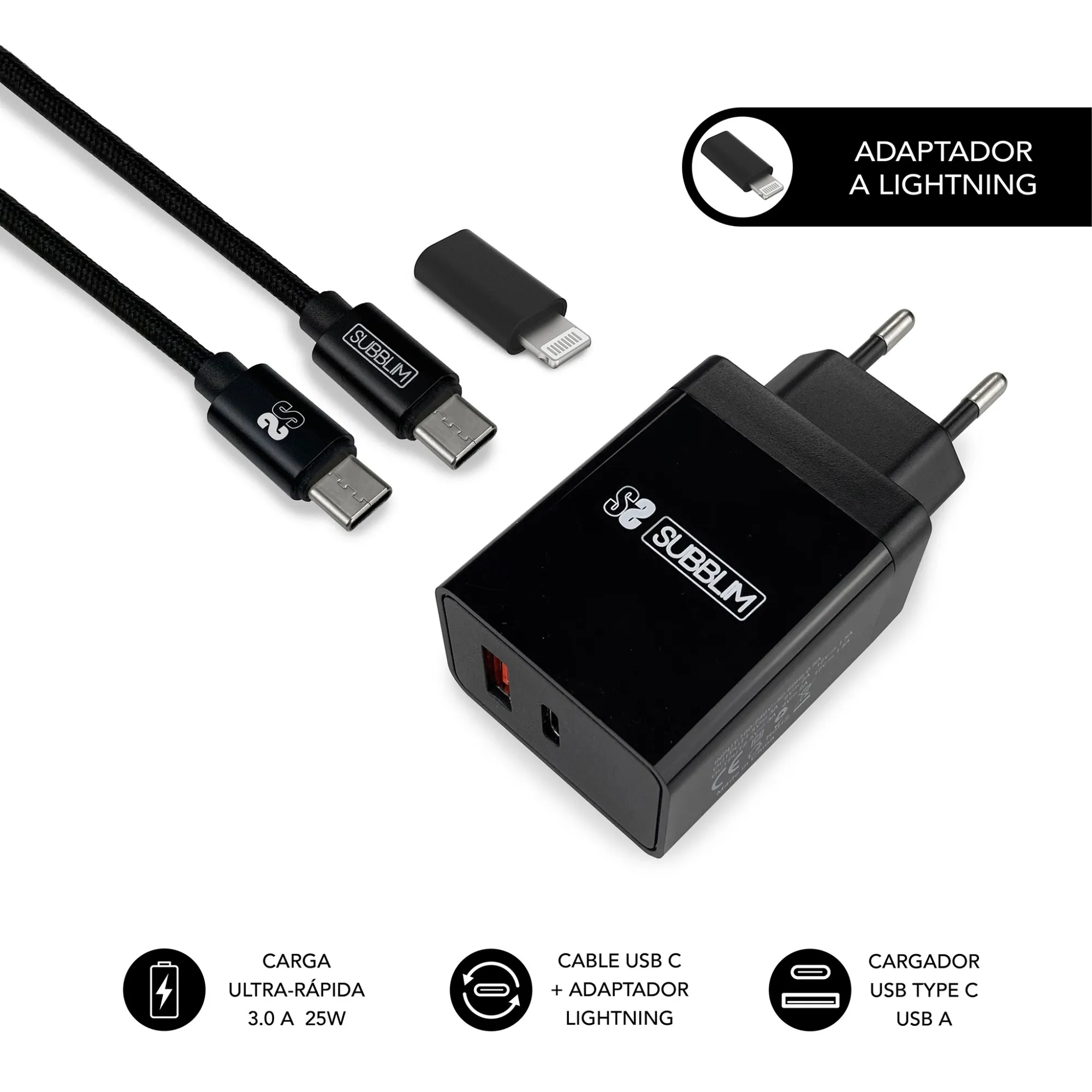 SUBBLIM SUBCHG-3WPD11 Caricabatterie per dispositivi mobili Universale Nero Grigio AC Ricarica rapida Interno - immagine 1
