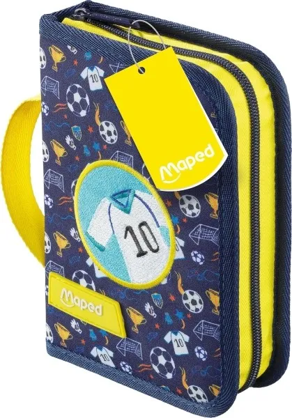 Astuccio da calcio Maped con 31 articoli: gomma temperamatite matita di grafite HB 2 penne righello 12 matite colorate 12 pennarelli ed evidenziatore. - immagine 1