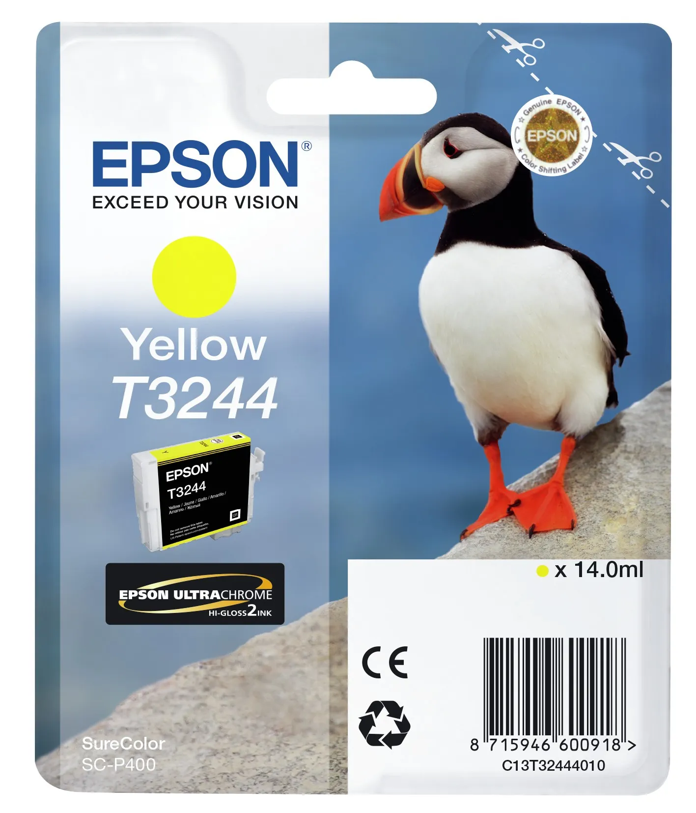 ORIGINALE Epson Cartuccia d'inchiostro giallo C13T32444010 T3244 980 pagine 14ml - immagine 1