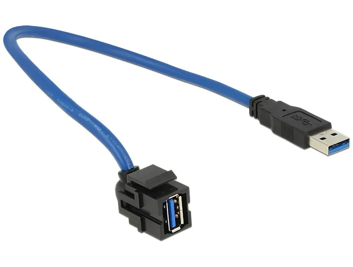 Delock Keystone Module Usb 3.0 A Female 250° > Usb 3.0 A Male With Cable Black - immagine 1