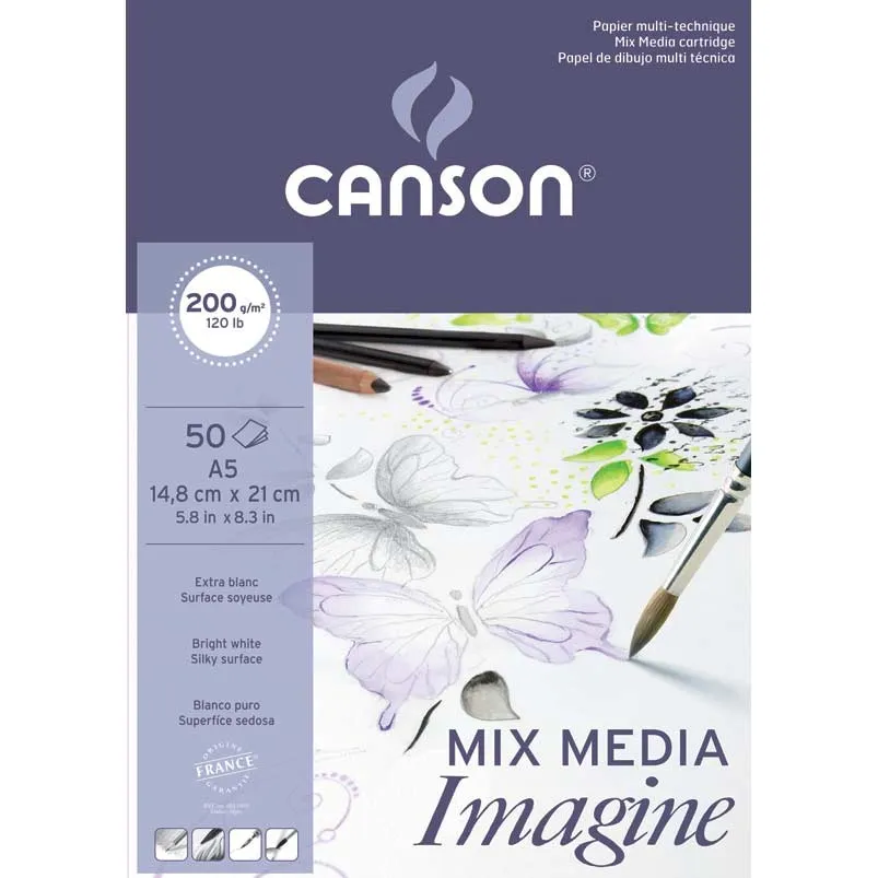 Canson Imagine Bloc Encolado de 50 Hojas A3 - Grano Fino - 29.7x42cm - 200g - Color Blanco - immagine 1