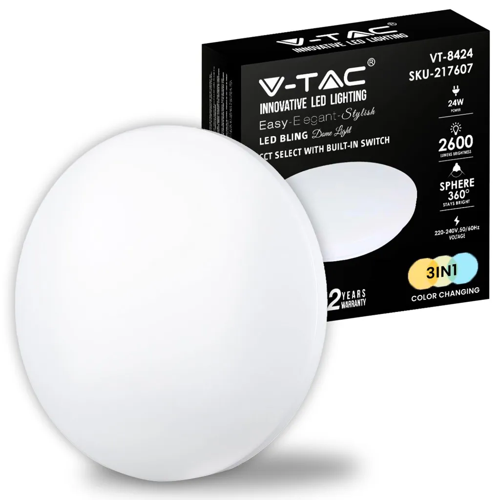 V-TAC Plafoniera LED Rotonda 24W con Interruttore Cambia Colore 3 in 1 Satinata d: 350mm h: 55mm - immagine 1