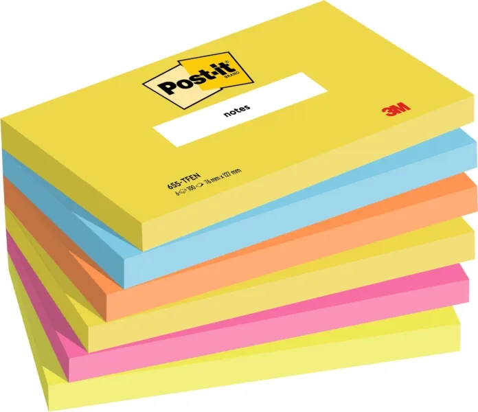Post-it Confezione da 6 blocchi da 100 foglietti adesivi riposizionabili - Forma rettangolare - 76x127 mm - Colori assortiti - immagine 1