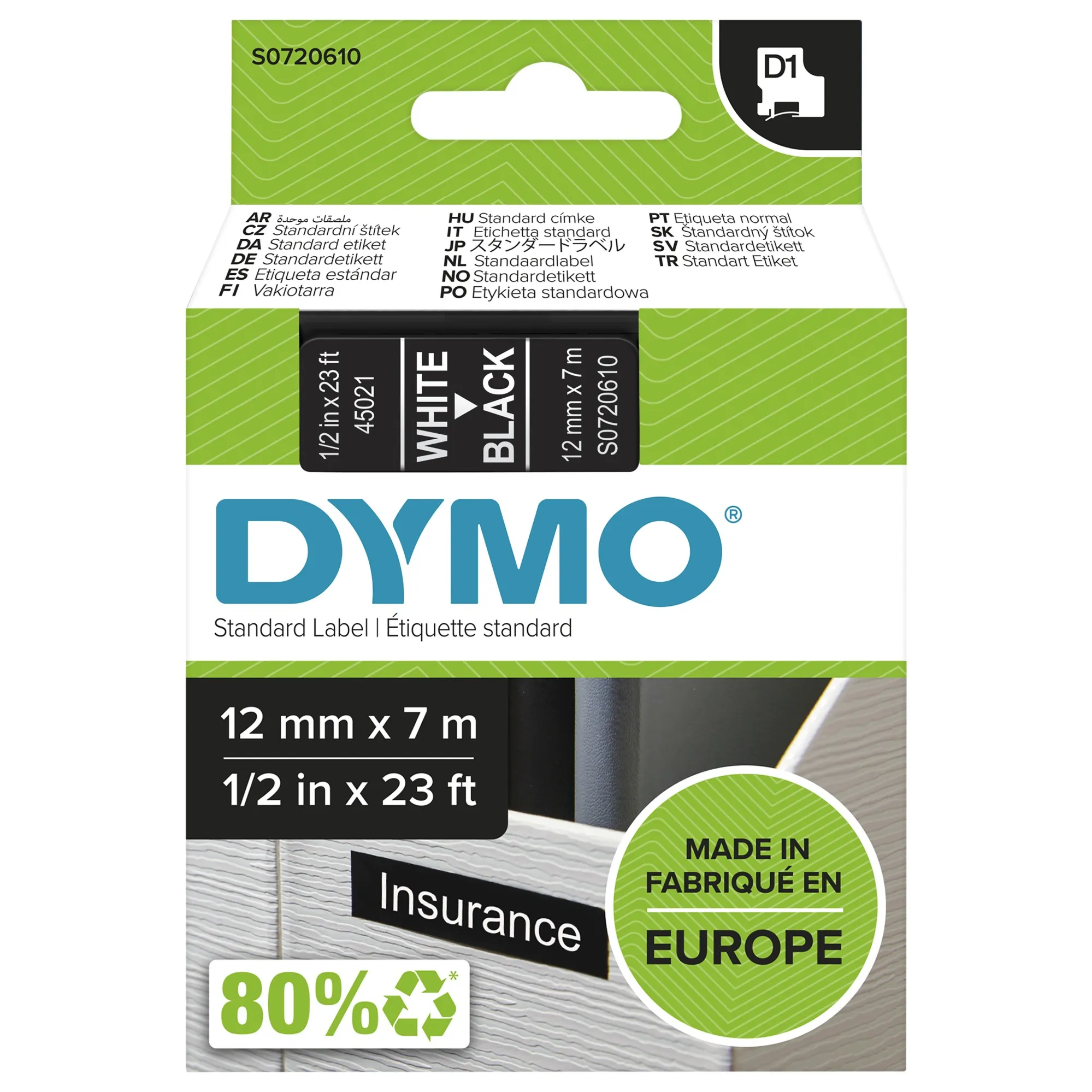 DYMO D1 etichette originali | stampa bianca su nero | 12 mm x 7 m | etichette autoadesive per etichettatrice LabelManager | 1 Pezzo - immagine 1
