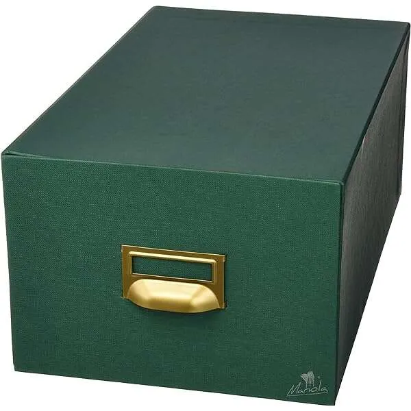 Portadocumenti in cartone foderato in Geltex Mariola n. 5 per 500 schede - Dimensioni 250x190x250 mm - Resistente e durevole - Verde - immagine 1