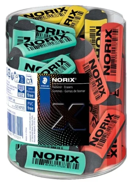 Scatola espositiva Staedtler Norix con 30 gomme - Senza PVC ftalati e lattice - Minimo spreco - Colori assortiti - immagine 1