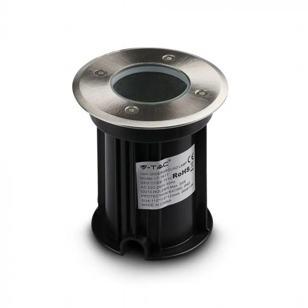 V-TAC Portalampada da Interramento Calpestabile Rotondo GU10 (Max 35W) Colore Nero e Acciaio IP65 - immagine 1