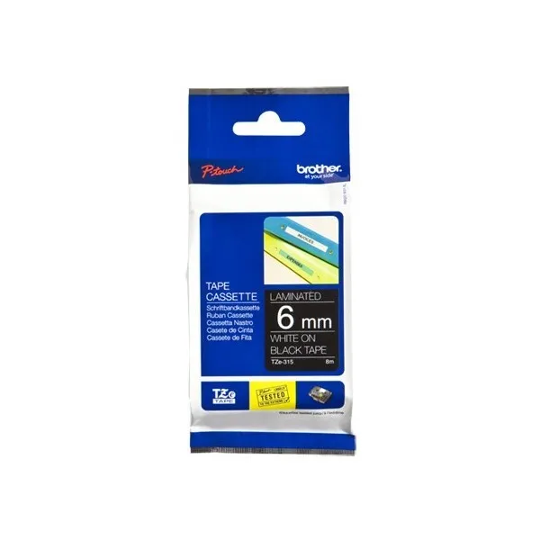 Brother Nastro Laminato Da 6 Mm (8 M) Bianco/Nero - immagine 1
