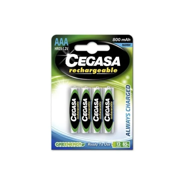 Confezione da 4 batterie ricaricabili AAA HR03 da 800 mAh di Cegasa - Tecnologia RTU - immagine 1