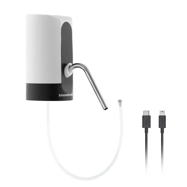 Distributore automatico d'acqua Innovagoods - Senza BPA - Ricaricabile tramite USB - Compatibile con bottiglie d'acqua - Include adattatore - Batteria da 1200 mAh - 7x13x16 cm - Nero e bianco - immagine 1