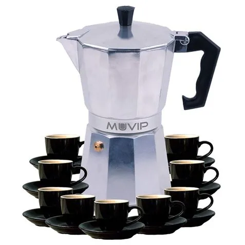 Caffettiera in alluminio Muvip MV0605 - Capacità 9 tazze - Manico ergonomico in bachelite resistente al calore - Adatta a piani cottura elettrici in ceramica a gas e a induzione - Colore alluminio - immagine 1