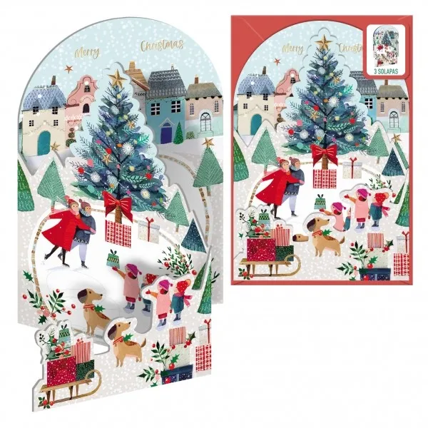 Dohe Skating Confezione da 6 biglietti di auguri natalizi pop-up con busta - Stampati a colori - immagine 1