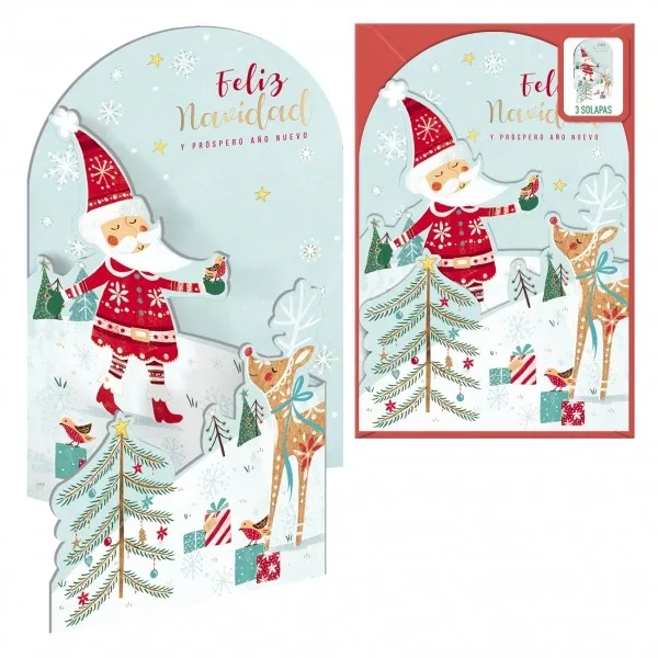 Dohe Santa in the Snow Confezione da 6 biglietti di auguri natalizi pop-up con busta - Stampati a colori - immagine 1