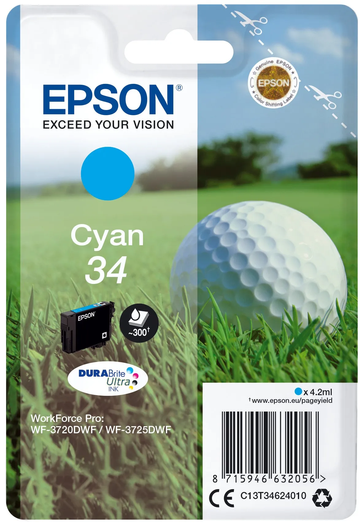 Epson Golf ball Singlepack Cyan 34 DURABrite Ultra Ink - immagine 1