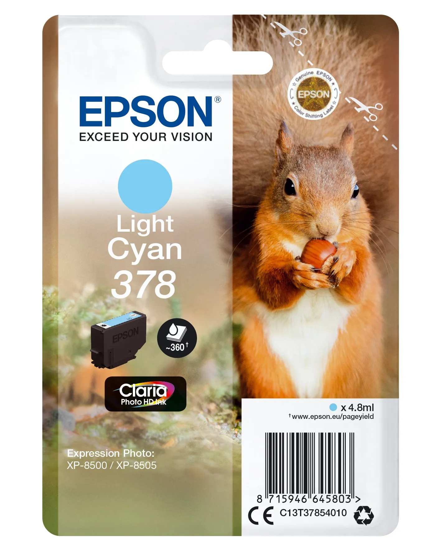 Epson Squirrel Singlepack Light Cyan 378 Claria Photo HD Ink - immagine 1