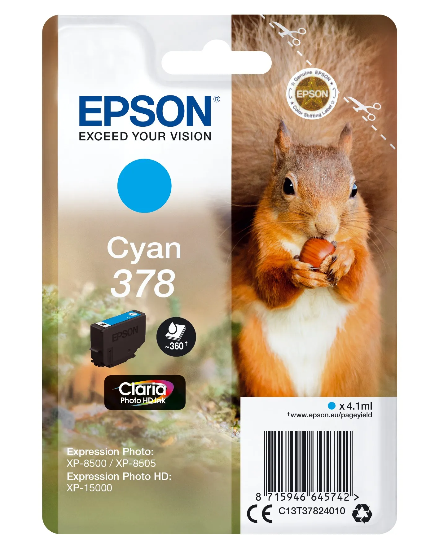Epson Squirrel Singlepack Cyan 378 Claria Photo HD Ink - immagine 1
