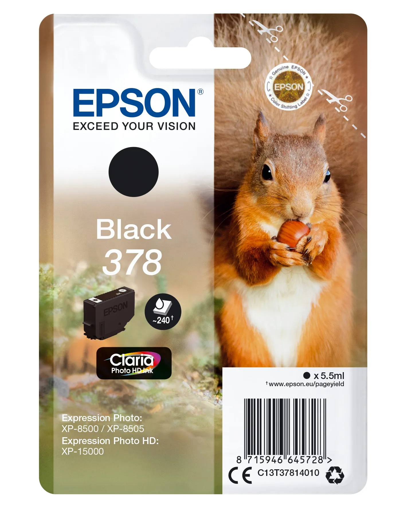 Epson Squirrel Singlepack Black 378 Claria Photo HD Ink - immagine 1