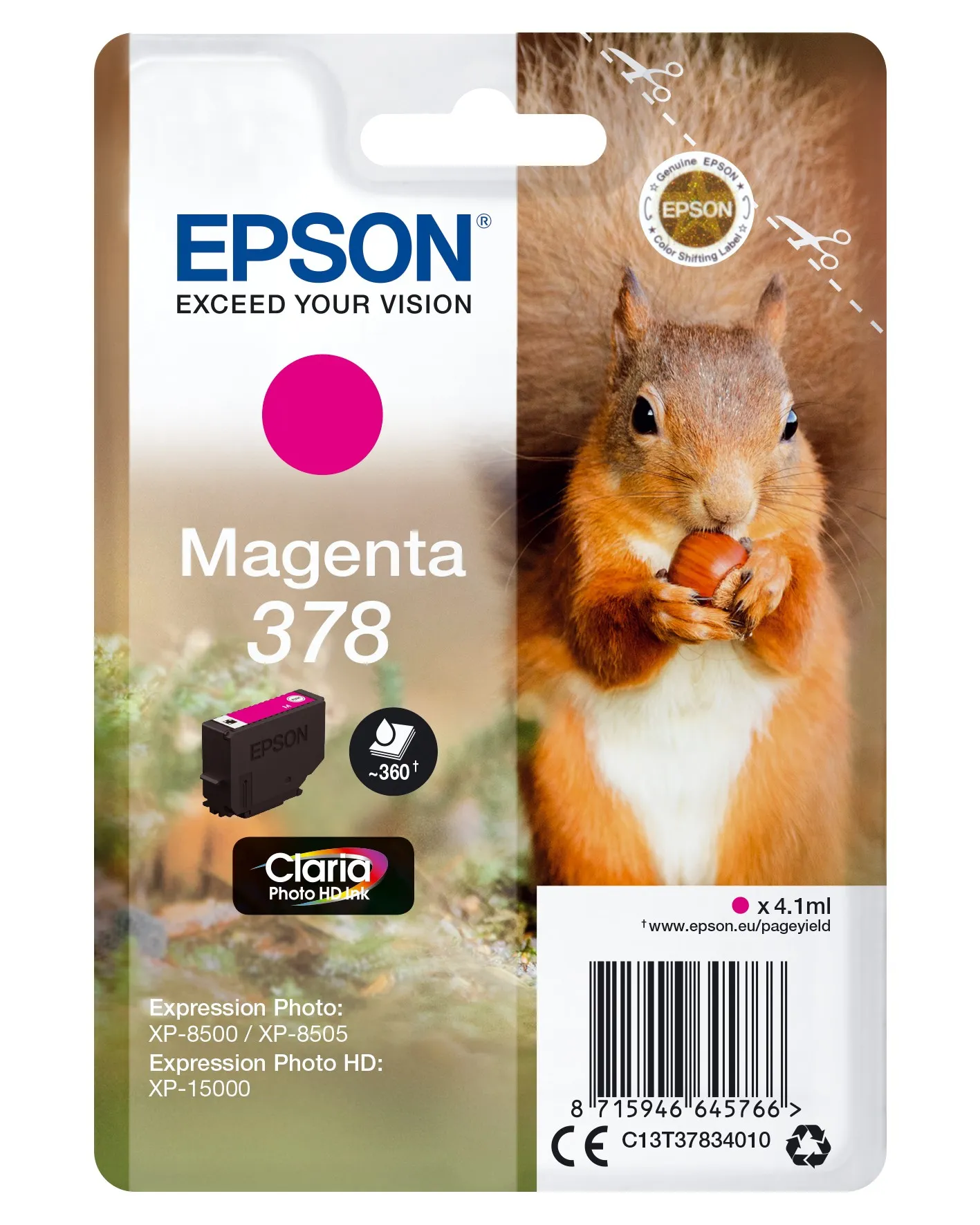 Epson Squirrel Singlepack Magenta 378 Claria Photo HD Ink - immagine 1
