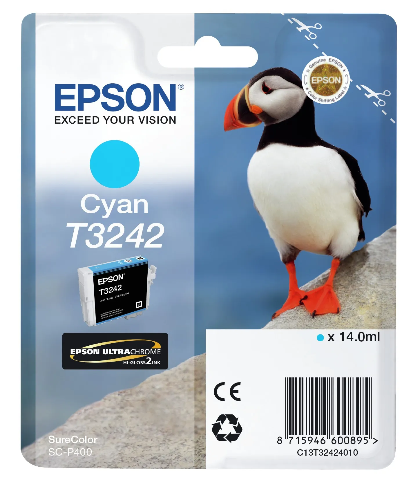 ORIGINALE Epson Cartuccia d'inchiostro ciano C13T32424010 T3242 980 pagine 14ml - immagine 1