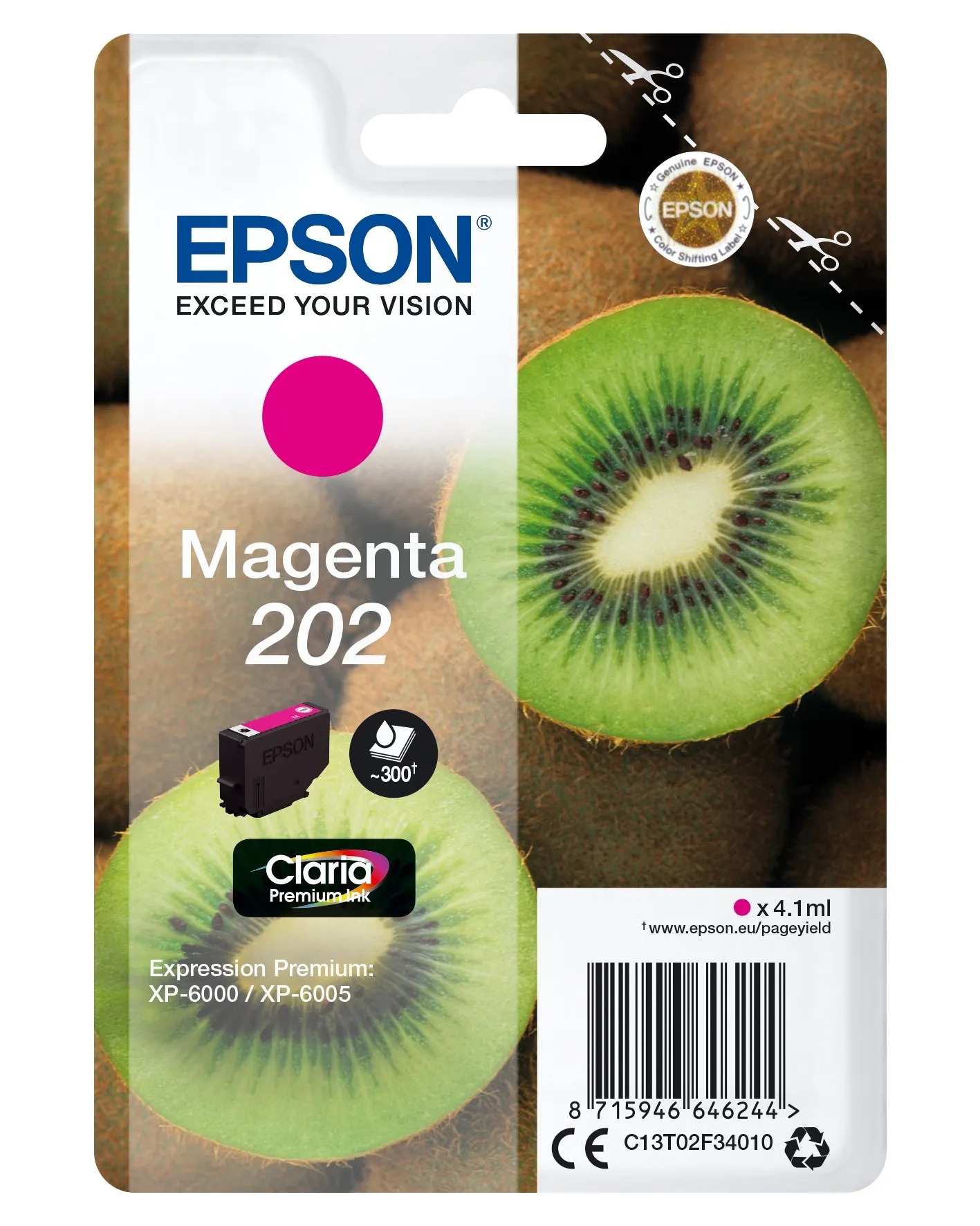 ORIGINALE Epson Cartuccia d'inchiostro magenta C13T02F34010 202 300 pagine 41ml - immagine 1