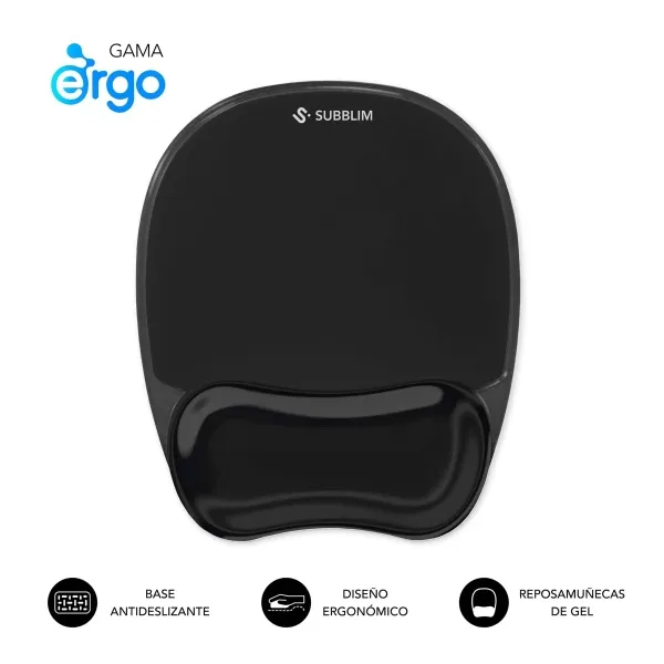 Tappetino per mouse ergonomico Subblim Ergo Crystal Flex - Gel di raffreddamento autoregolante - Design ergonomico a onda - Base antiscivolo - Nero - immagine 1
