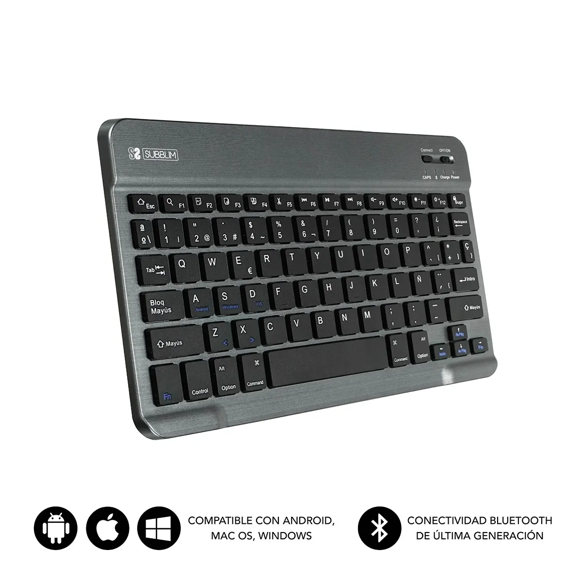 SUBBLIM TECLADO SMART BLUETOOTH GREY Nero Grigio QWERTY Spagnolo - immagine 1