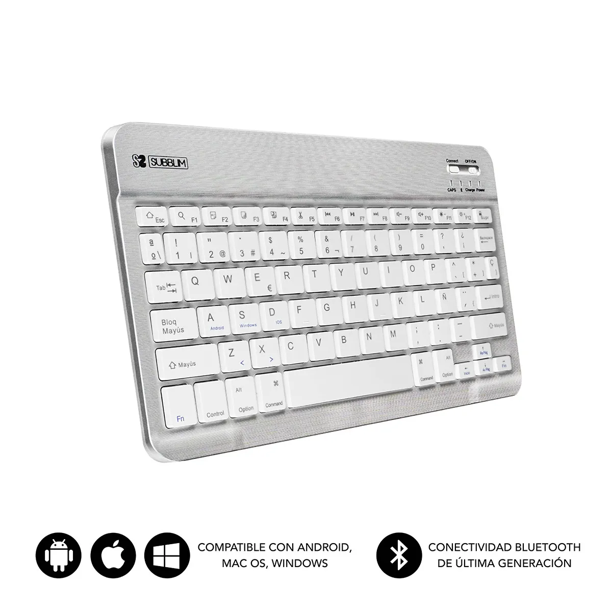 SUBBLIM TECLADO SMART BLUETOOTH SILVER Argento Bianco QWERTY Spagnolo - immagine 1
