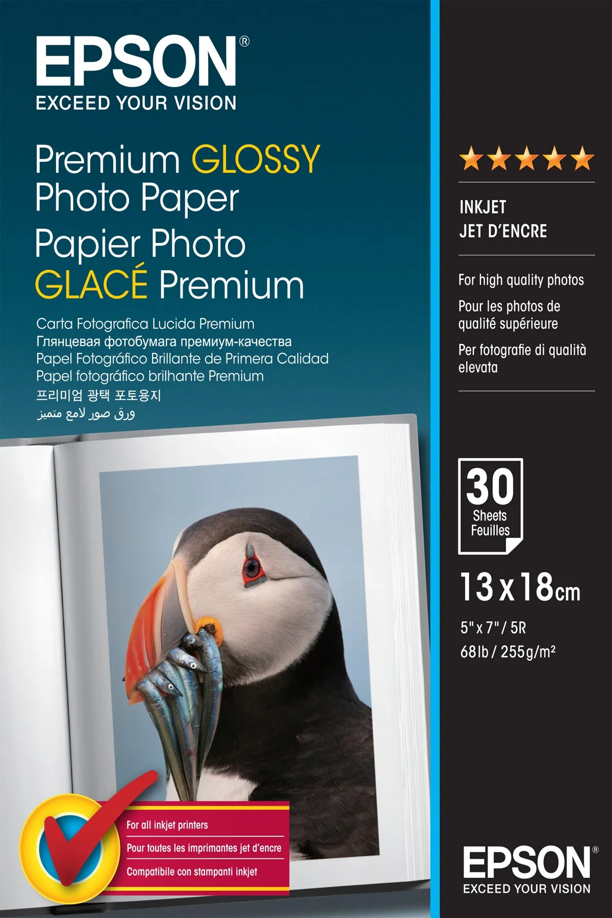 ORIGINALE Epson Carta Bianco C13S042154 Premium Glossy 30 Blatt carta fotografica 13 x 18 cm 255 gr/m? 30 pagine premium glossy - immagine 1