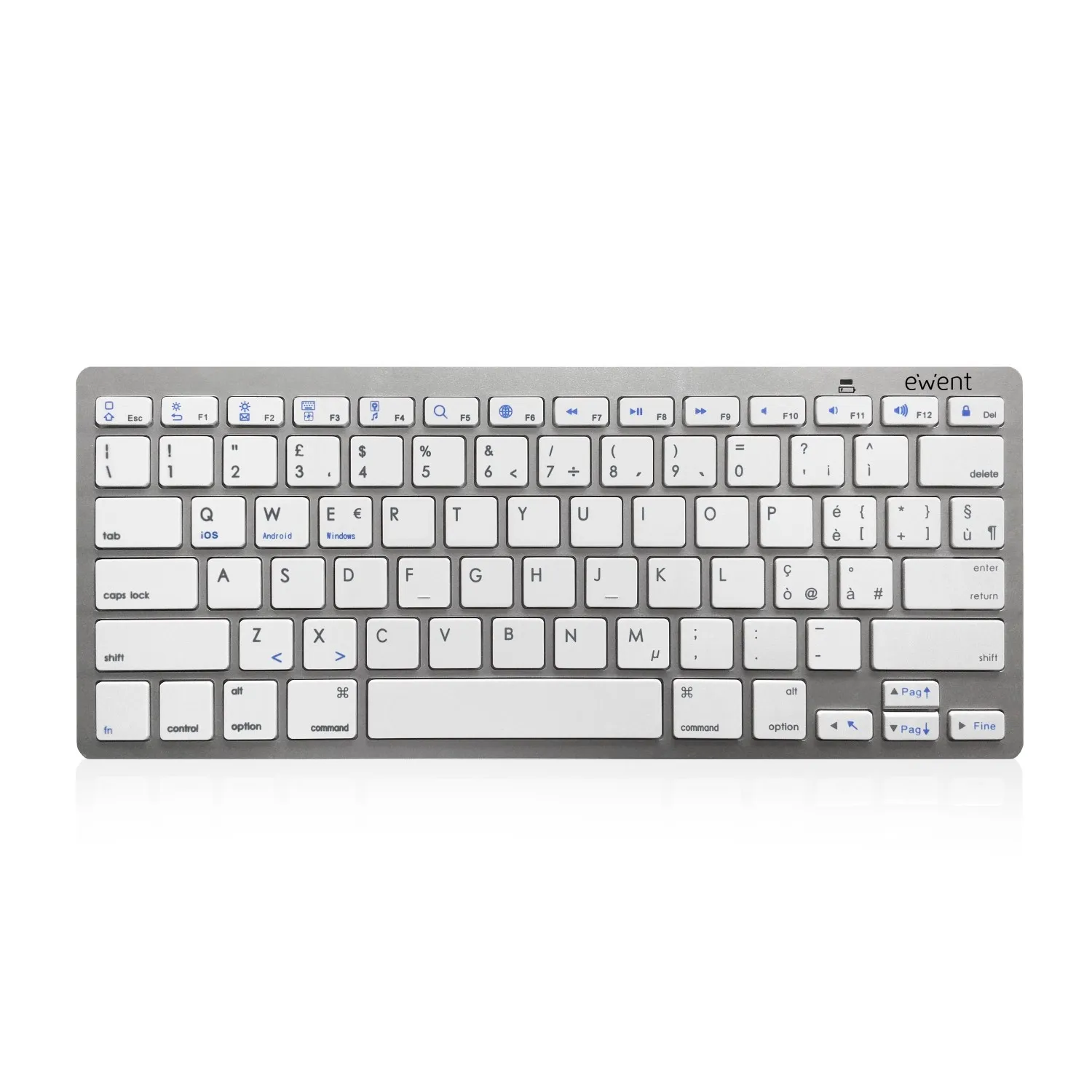 Ewent EW3160 tastiera per dispositivo mobile Italiano Bluetooth Argento Bianco - immagine 1