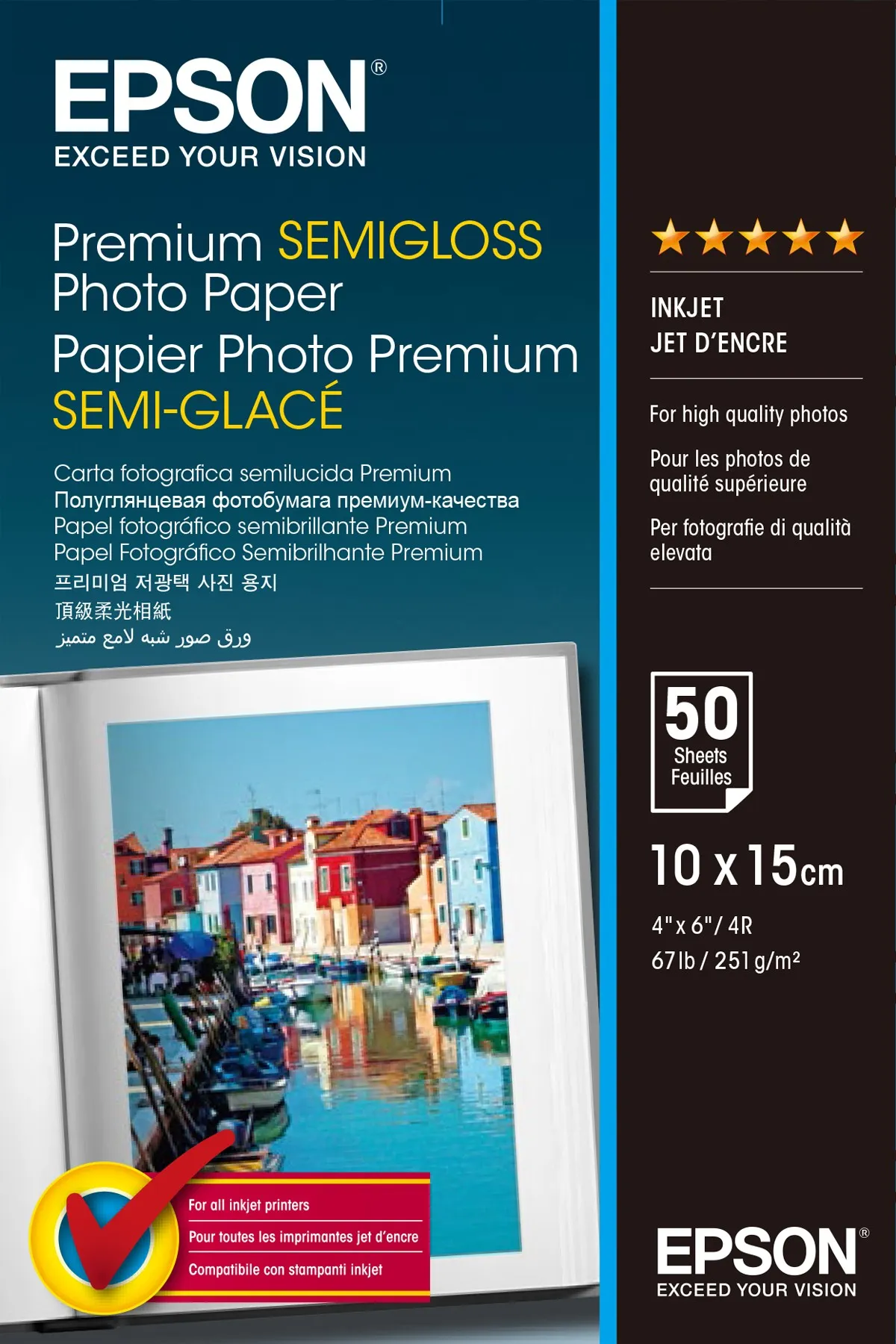 ORIGINALE Epson Carta Bianco C13S041765 Premium Semigloss 50 Blatt carta fotografica 10 x 15 cm 251 g/m? 50 pagine stylus premium semigloss - immagine 1