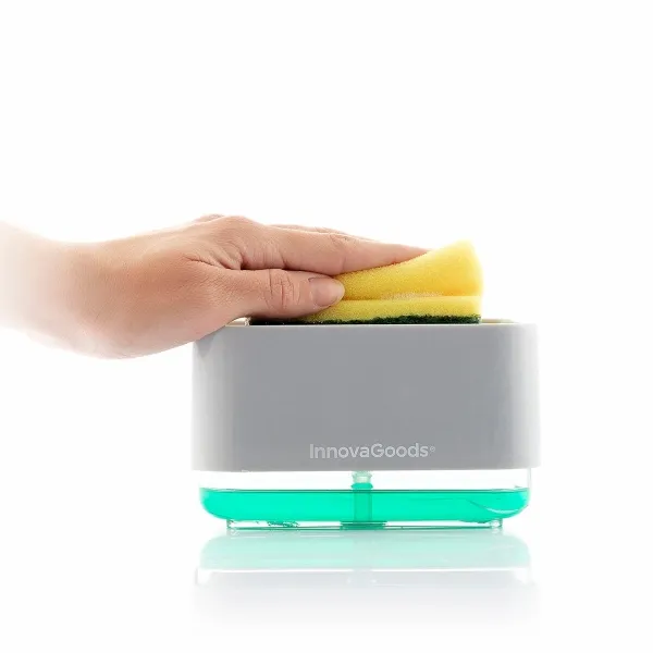 Dispenser di sapone 2 in 1 Innovagoods Pushoap - Capacità 330 ml - ABS e polistirene - Multifunzionale - Antibatterico - Contenitore trasparente - 137x75x97 cm - Grigio - immagine 1