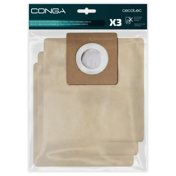Confezione da 3 sacchetti di ricambio Cecotec per Conga Powerbag 4000 XL - Elevata capacità di filtrazione - Facili da installare - Materiale resistente - Mantiene un'aspirazione efficiente - Marrone - immagine 1
