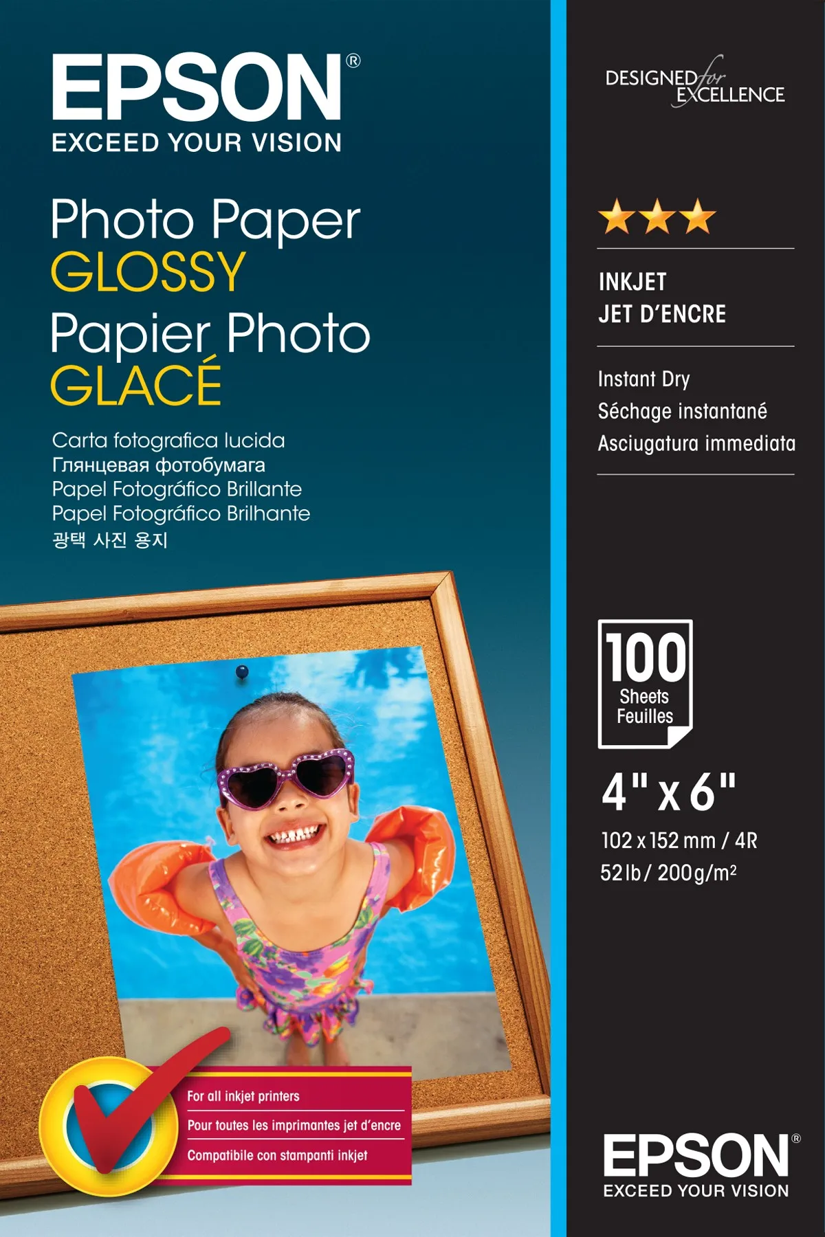 ORIGINALE Epson Carta Bianco C13S042548 Photo Paper Glossy Carta da Foto 10 x 15 cm 200g/m? 100 Fogli patinata - immagine 1