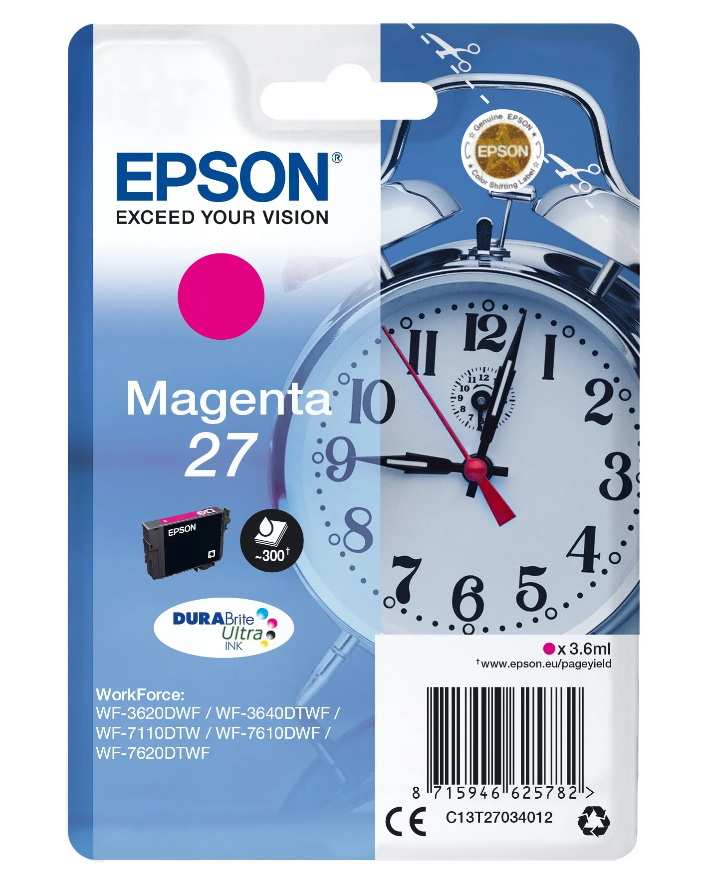ORIGINALE Epson Cartuccia d'inchiostro magenta C13T27034012 27 300 pagine 36ml - immagine 1