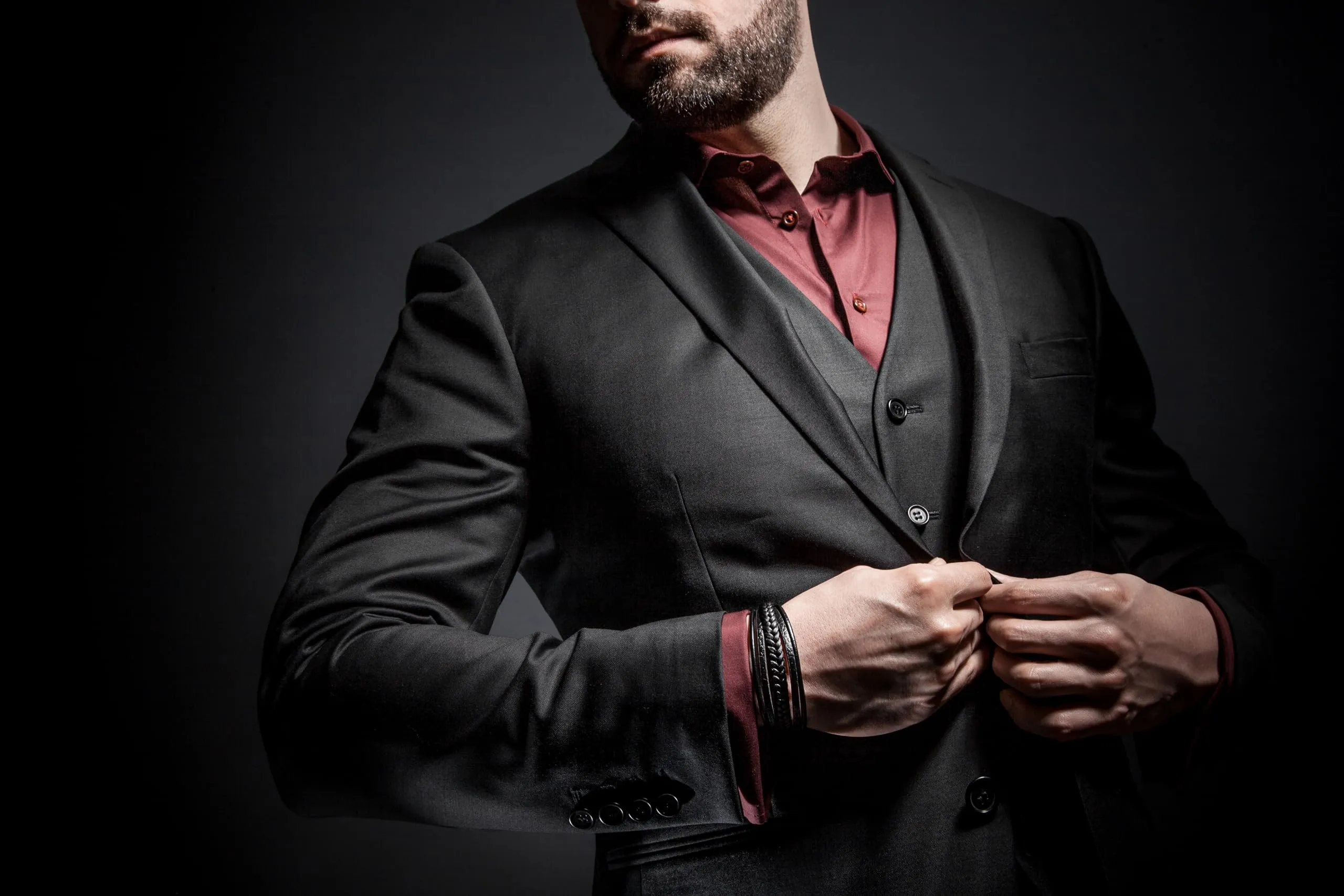 SERASAR Bracciale Uomo Cuoio Braccialetto Pelle Nera Inox Compleanno 23cm - immagine 3