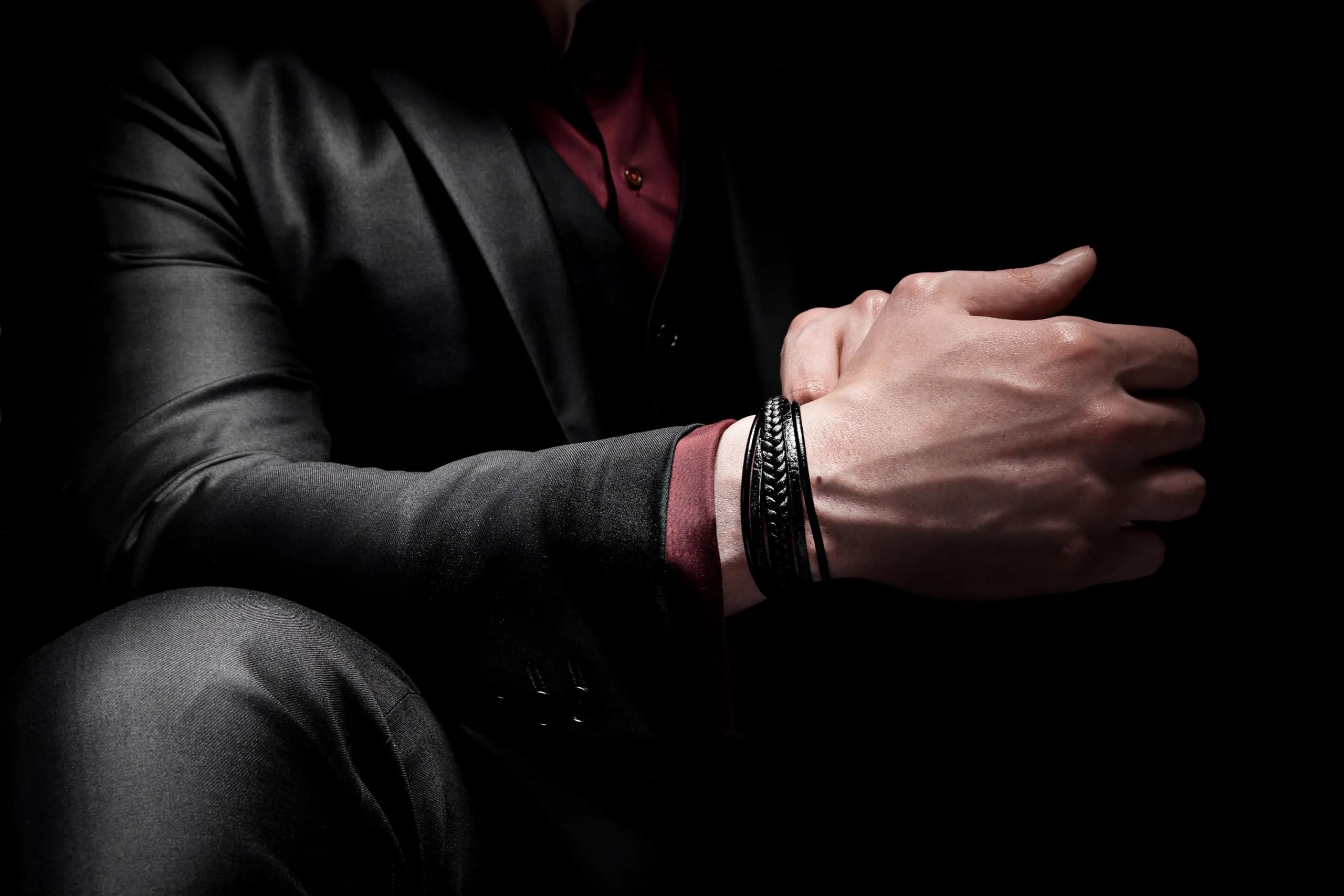 SERASAR Bracciale Uomo Cuoio Braccialetto Pelle Nera Inox Compleanno 23cm - immagine 4